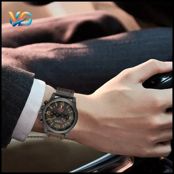 Men's Sport Military Analog Quartz Watch Leather Strap Waterproof Chronograph